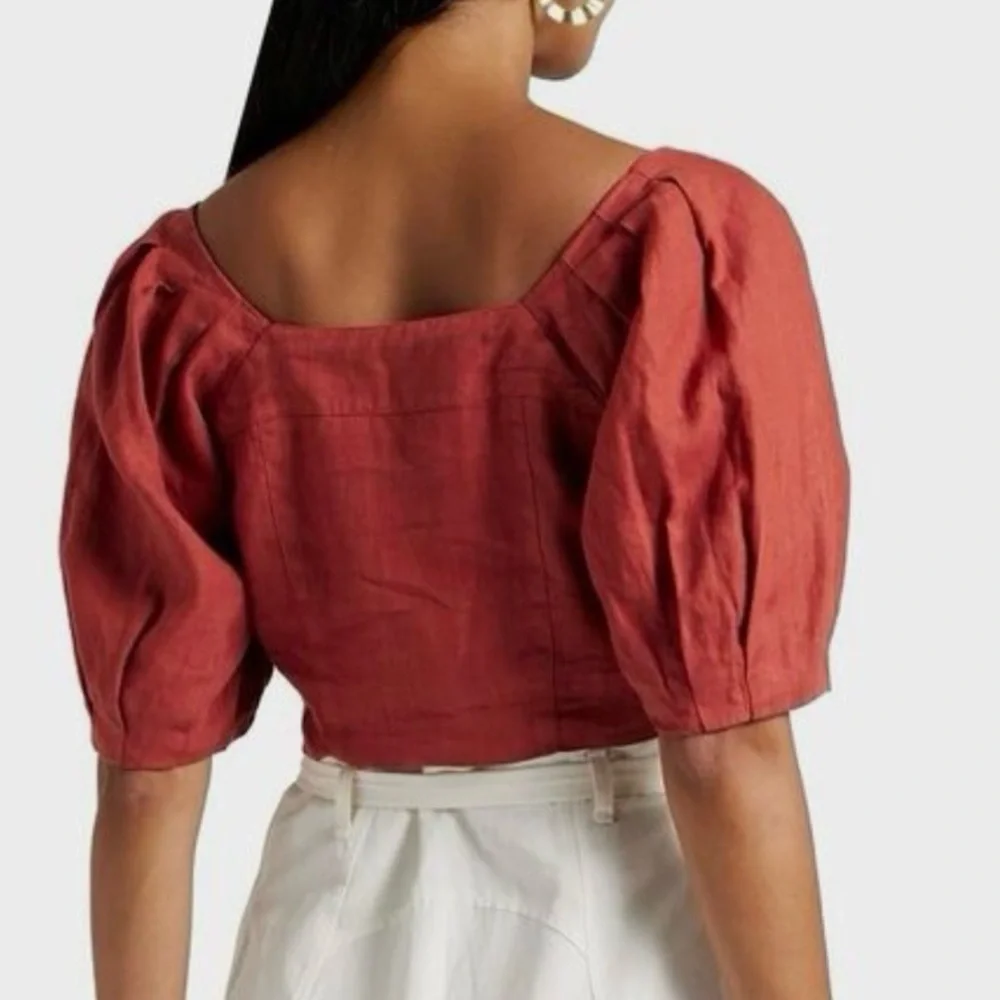 Joie Rust Red Puff Sleeve Crop Top - Picture 2 of 5
